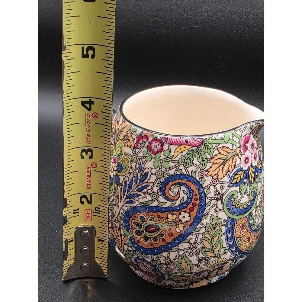 Vintage Burlington Ware Creamer,‎ Paisley Pattern Pitcher, Chintz Floral, READ